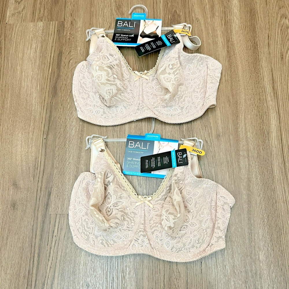 NWT Bali Lace N Smooth Bra Lot of 2 36DD DF3432 Underwire Lightly Lined